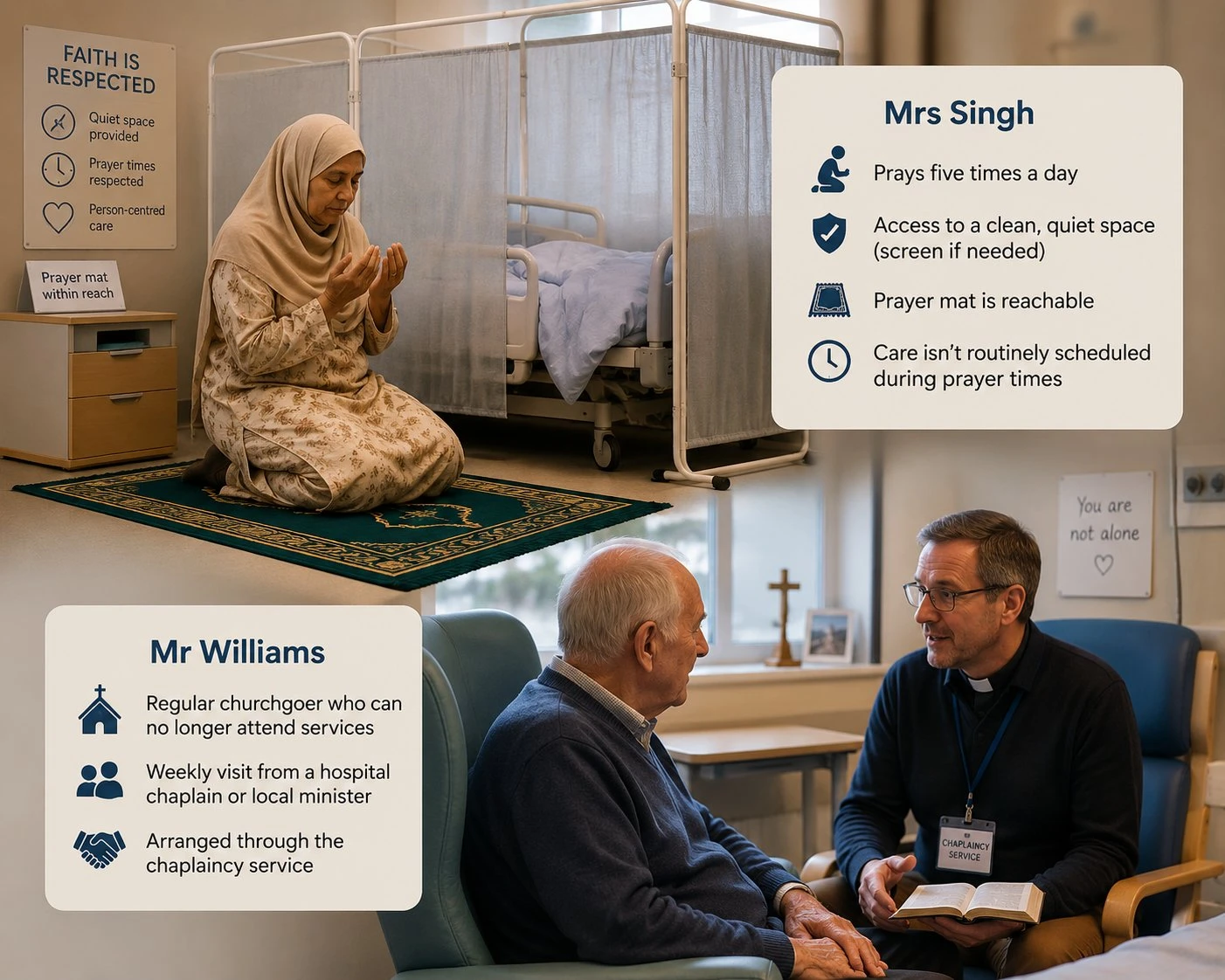 A resident's faith practice respected and accommodated in a care setting